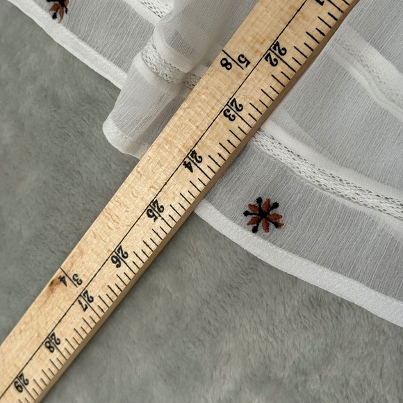 Lucky Brand Sheer Embroidered Boho Blouse Medium White Peasant Top - Picture 8 of 12